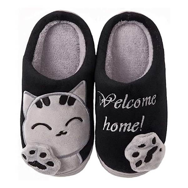 Cartoon Fortune Cat bomullsskor, svarta, storlek 40-41