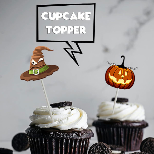 48 st Halloween-tema tårtdekorationer för desserter