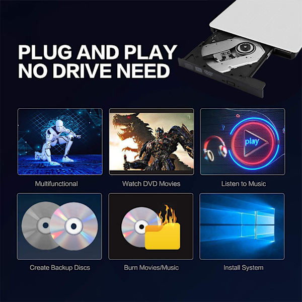 Ulkoinen CD DVD-asema, USB 3.0 Kannettava CD DVD +/-RW Asema Ohut