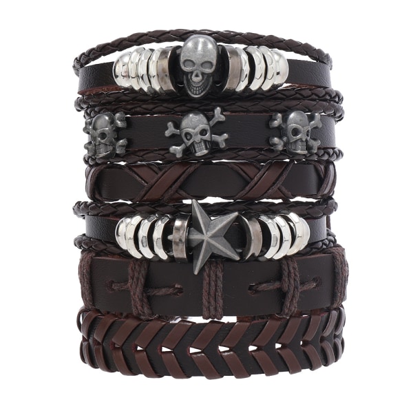 1 stk - Punk Skull Serie Læderarmbånd - Brun