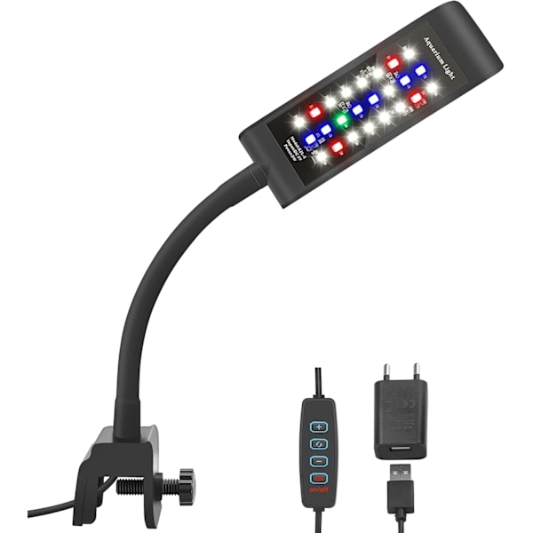 Lumière LED til akvarium, fiskeakvarielygte, plantelys (4.8W, sort)