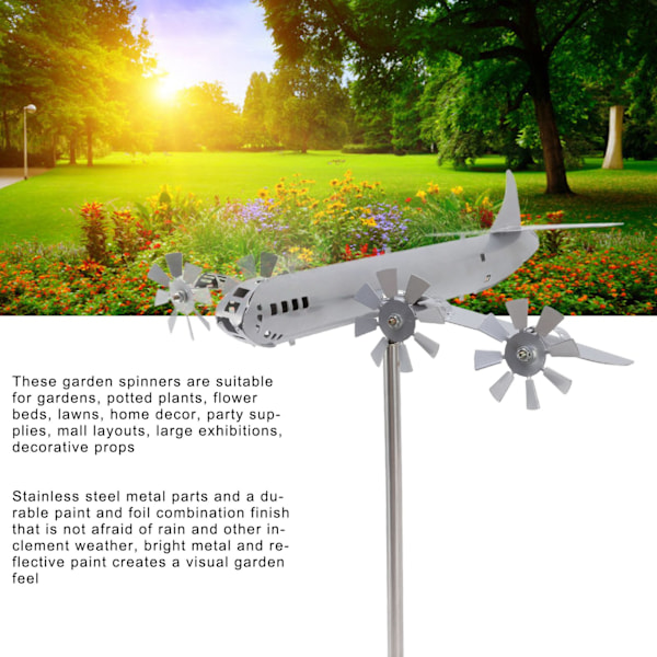 Flyvemaskine Vindskulptur Vinddrevet Roterer Rustfrit Stål Flyvemaskine Vindmølle Nem Montering Metal Vindmølle Have Dekoration