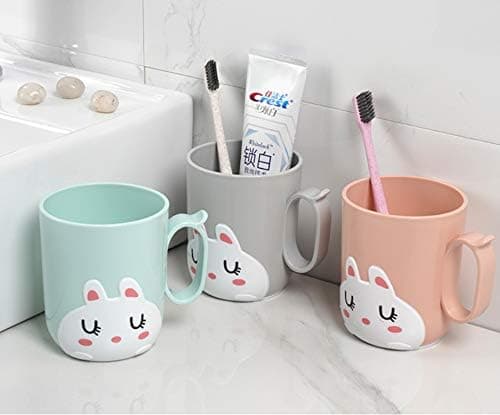3-pack Tandborstmugg med Kaninmönster, Okrossbara Badrumsmuggar C