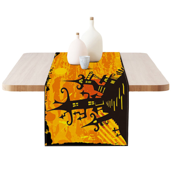 Watercolor Ghost Pumpkins Bone Boo Table Runner Black, Seasonal