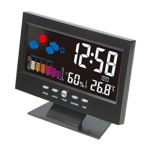 Skrivbords LED Väderprognos Klocka Hem Digital Display Kalender Väckarklocka Multifunktionell Stor Skärm Klocka (Svart, med USB-kabel)