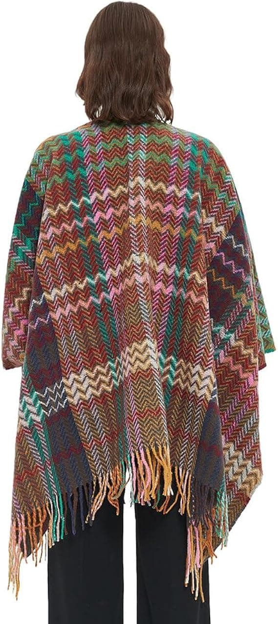 Dame Varmt Sjal Wrap Cape Vinter Trøjer Åben Front Poncho wi