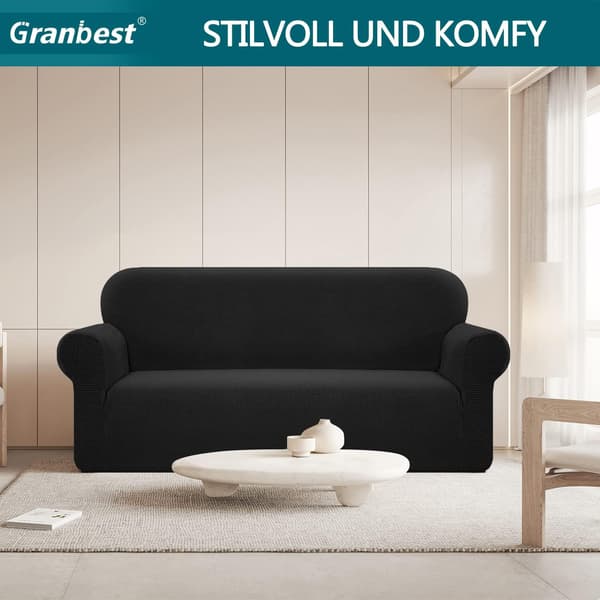 3-seters, svart vanntett spandex jacquard elastisk sofatrekk wi