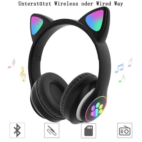 Bluetooth trådlöst headset för barn, söta kattöron, Bluetooth