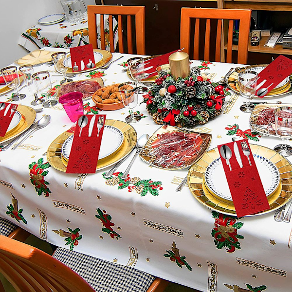 Eleganta julmiddagsservetter, lyxig servettdesign med praktisk ficka för bestick, perfekt för julbord, återanvändbara servetter med linnekänsla