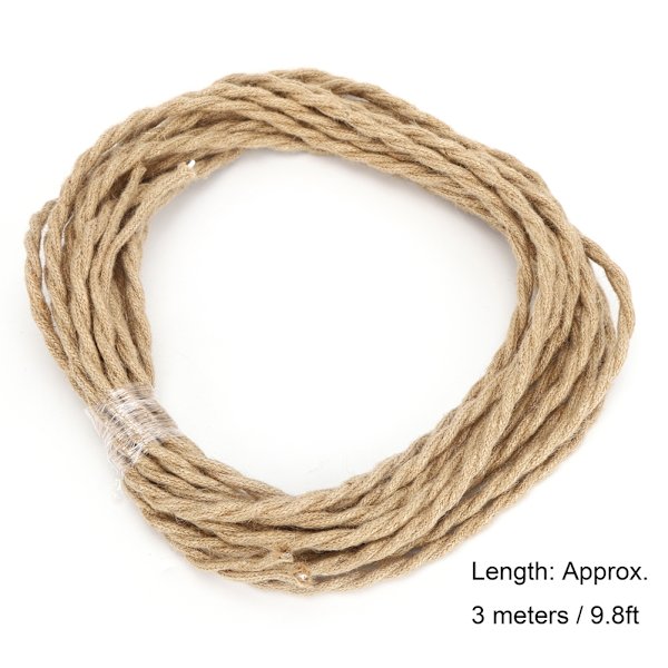 Vintage Hørtov Flettet Par Elektrisk Ledning Kabel DIY Tilbehør til Lysekrone 3 Meter
