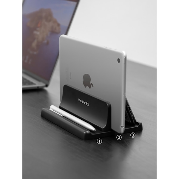 Vertikal Laptop Stativ, Justerbart Laptop Stativ, Vertikal, 3 i 1 Laptop Stativ, Platsbesparande för MacBook, Notebook, iPad, Bärbara datorer upp till 17,3 tum,