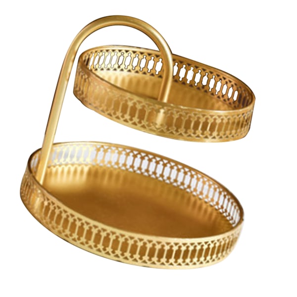 Dobbeltlags Kagefad Dekorativ Kobber Guld Kiks Dessert Display Plade til Bryllup, Lodret Korn