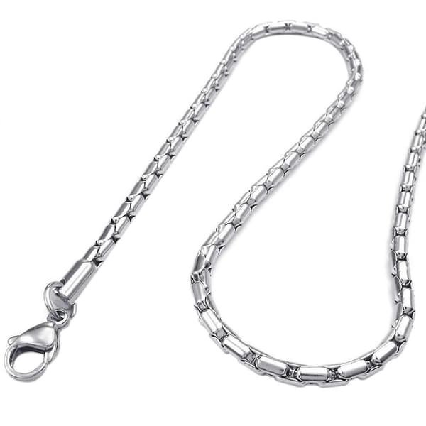 2x Smykker Herre Halskæde, Rustfrit Stål Klassisk Led Halskæde, Sølvfarve (3 mm Bredde, 55 cm L