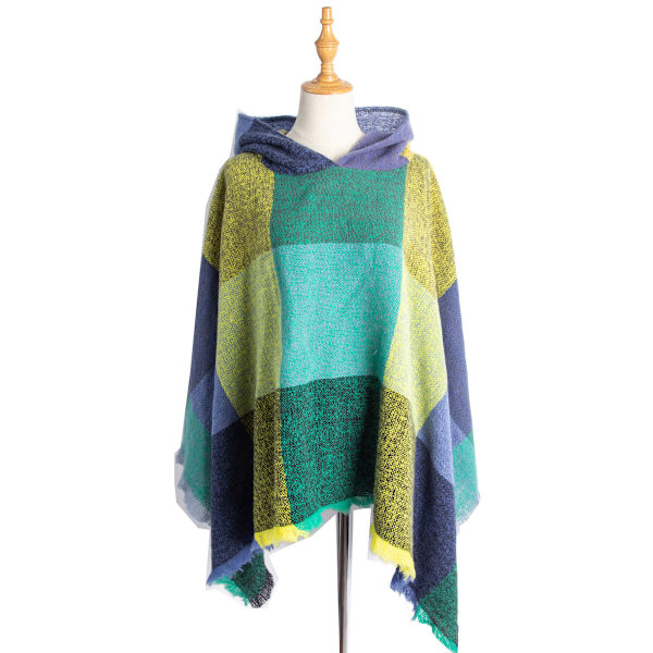Naisten Ruudullinen Hupparihuivi Cape Shawl Poncho