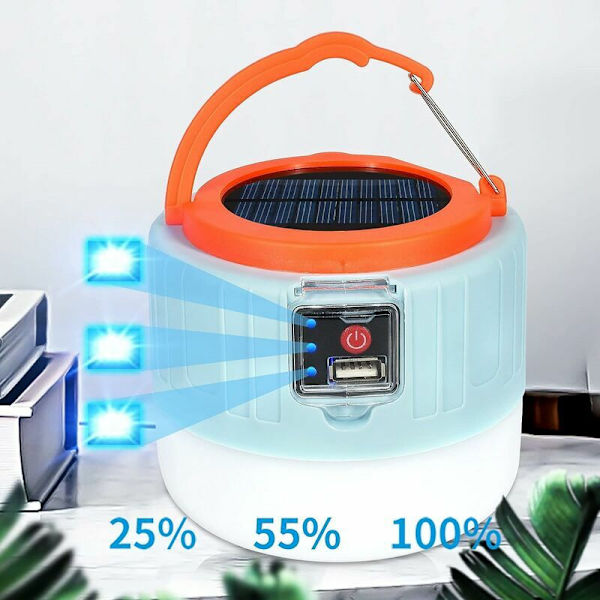 USB-laddningsbar lykta, bärbar LED-campinglampa med solenergi, vattentät lampa, kontinuerlig belysning 6-24 timmar, bärbar för nödsituationer,