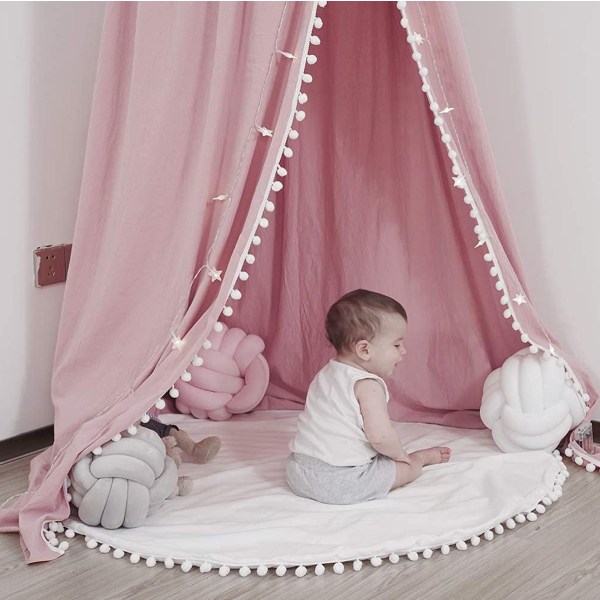 Sänghimmel för barn med PomPom bomullshimla för spjälsäng Baby Girl