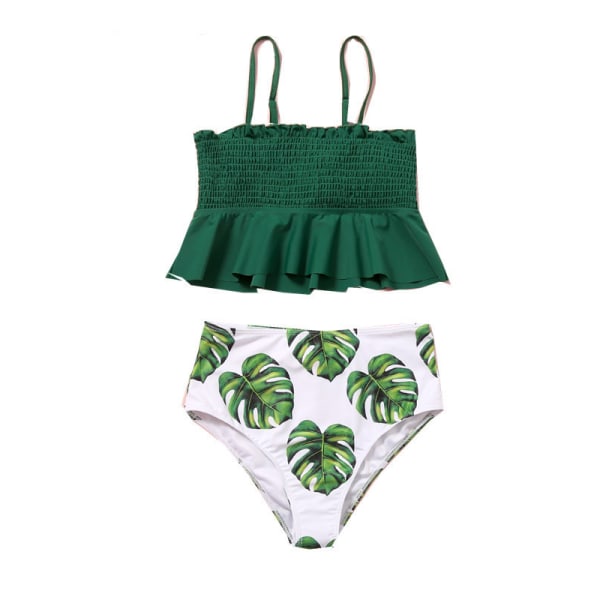 Girl's Bikini Set Crop Volang Tvådelad Baddräkter Barn Haler Ba Green XXL
