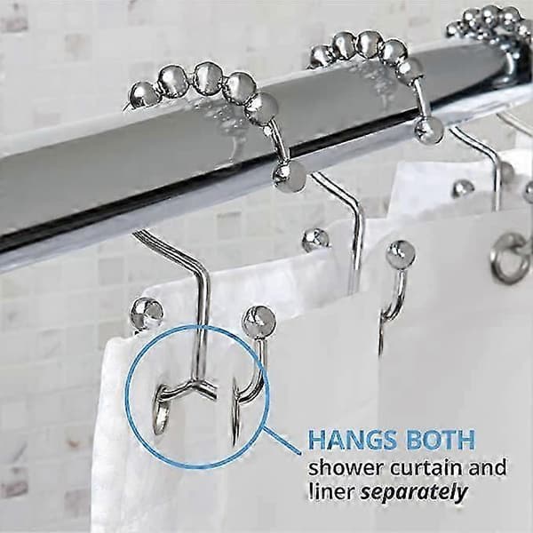 Kongqtee Duschringar med dubbla glidskenor i metall, borstad nickel, 12-pack