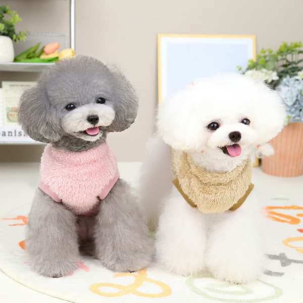 2-pack hundtröja med sele-ring, fleece varm valptröja, vinterkläder för husdjur, kläder med koppelhål (Rosa+Brun)