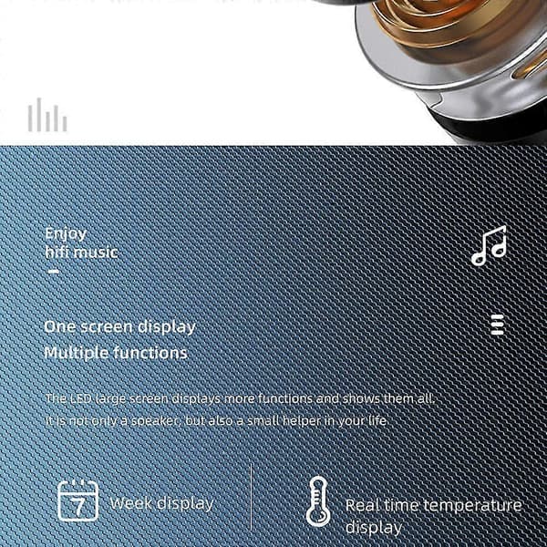 Bluetooth 5.0 Kaiutin Älykäs Bluetooth-kaiutin Peilikello Ääni Lämpötilanäytöllä (musta)