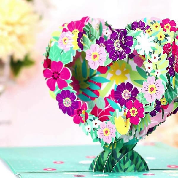 3D Popup-kort, Blomsterhjerte, Håndlagde Popup-gratulasjonskort, For Bursdag, Morsdag, Valentinsdag