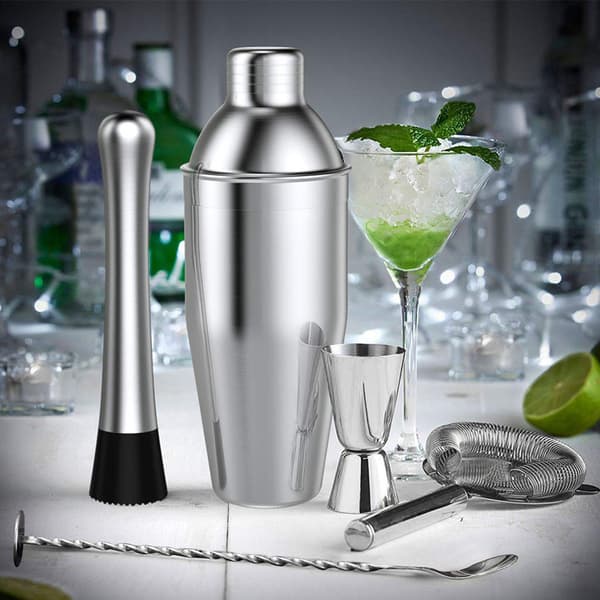Cocktail Shaker Sæt, 15-Dele Pro Grade Rustfrit Stål Bartender Sæt Med Elegant Bambusstativ Og Opskriftsguide, 550Ml Kapacitet, Til Cocktail