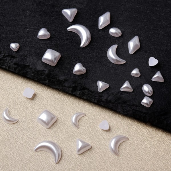 1200 st Vita nagelberlocker Flatback mån/ovala former 3D nagelberlocker Material Utsmyckningar för nail art DIY-hantverkstillbehör