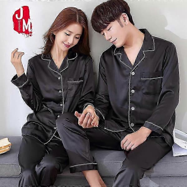 Svarta pyjamasset i siden för män Black men pajama M