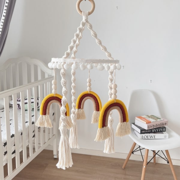 Regnbåge Mobil Hängande Macrame Baby Mobil Regnbåge Spjälsäng Mobil
