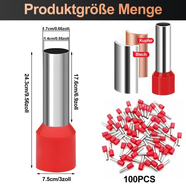 100 stk. rørformede forisolerede terminaler - messing VE-1018