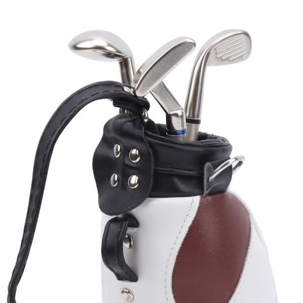 Skrivbordsset för golf med 3 kulspetspennor och miniväska i zinklegering, brun/vit