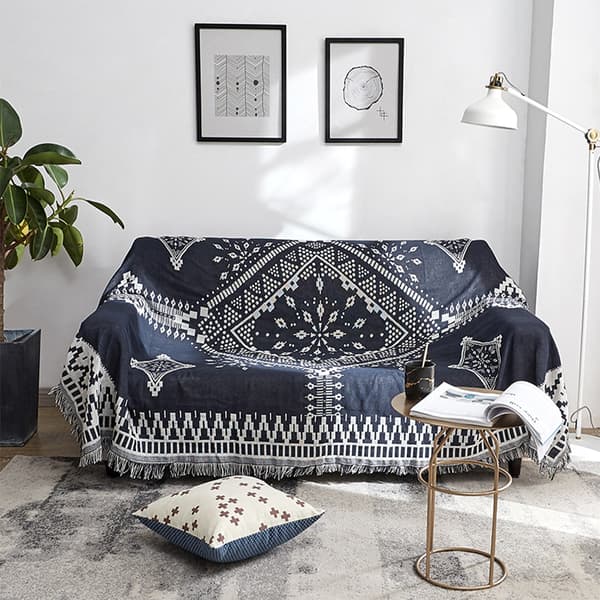 Alsidig møbelbeskytter, tekstureret design vendbart sofabetræk til de fleste sofaformer, sofabetræk med kvaster til hyggelig boligindretning (polyester