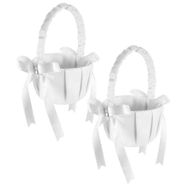 2-pack bröllopskorg i satin, romantisk blomsterflickekorg med rosett och rosor