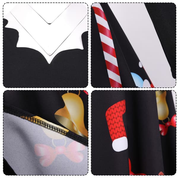 Julklänning för damer, avslappnad tryck V-ringad långärmad snögubbe panel swing klänning partyklänning