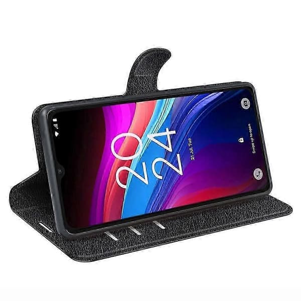 For TCL 503 deksel Litchi-tekstur støtsikkert lommebok-etui Black