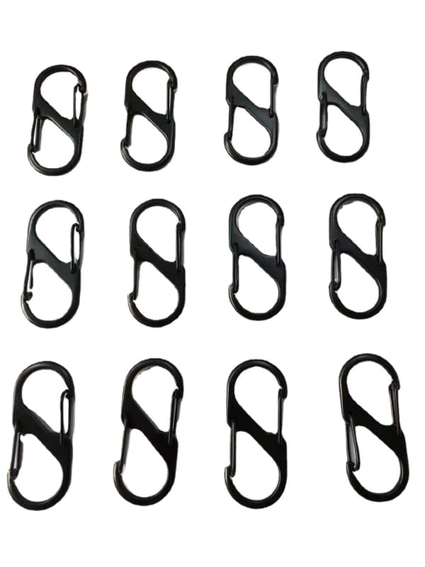 12-pack S-formade karbinhakar 48 mm/40 mm/32 mm metallkarbinhakar, svart