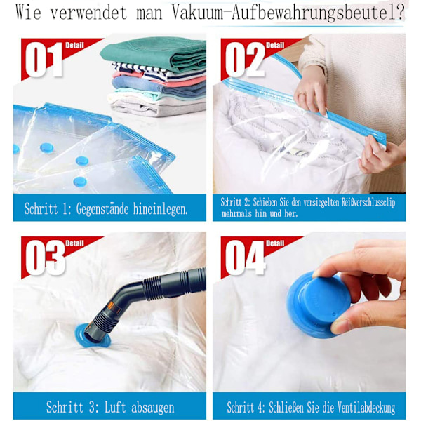 Space Saver, Vakuumförvaringspåsar med skyddande material, Lufttät komprimering säkerställer fuktskydd för förvaring av kläder och sängkläder, Dubbel dragkedja