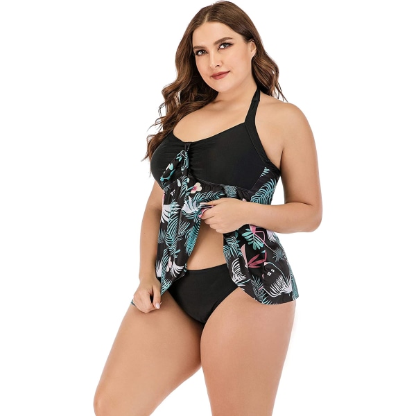 Kvinnors Plus Size Tropisk Flamingo Hater Swing Top Tankini Swim