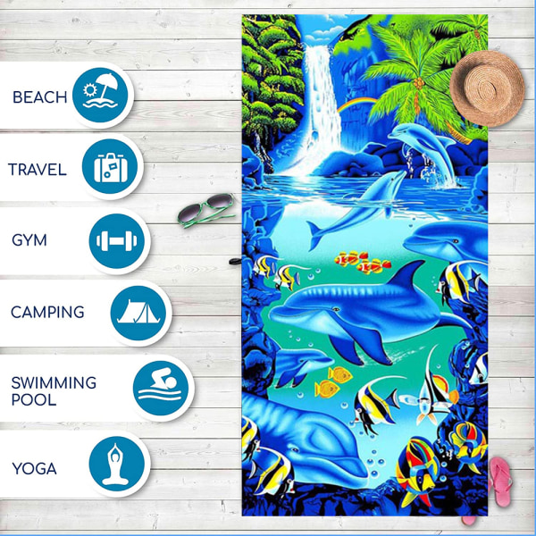Strandhandduk för flickor, delfiner print, 150*70 cm pool