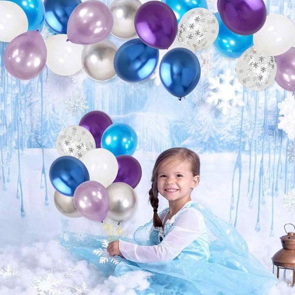 Frysta Ballonger, 12 Tum, Blå, Lila Latexballong med Snöflingeballonger för Flickor, Vinterunderland Födelsedag, Babyshower, Jul Fryst
