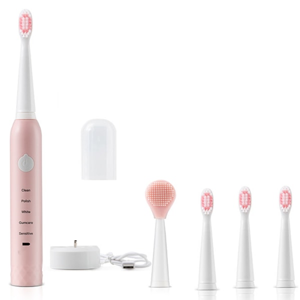 Elektrisk tandborste för vuxna, uppladdningsbar sonic tandborste, USB tandborste med mjuk borst ansiktstvätt två i ett