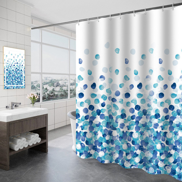 Waterproof Blue Flower Bathroom Curtain, Washable Bath Curtain,