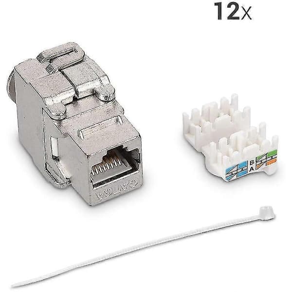 Modulstik - 12 stk. Cat6a skærmet jack RJ45 6a Ethernet-modul 10 Gbit med metalhus