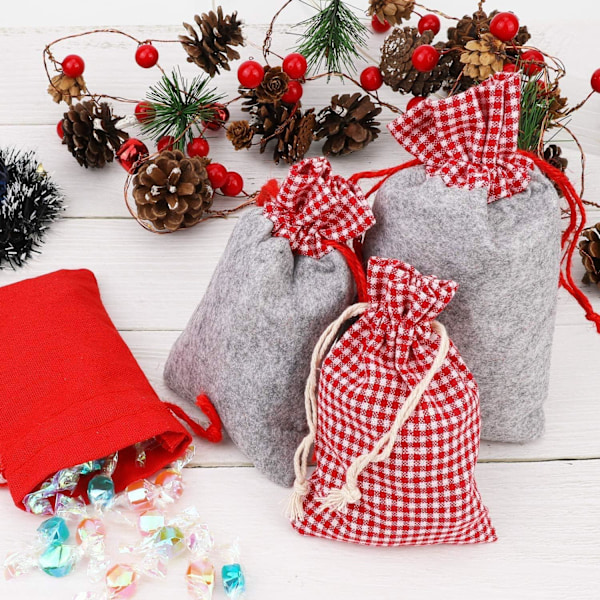 Julnedräkningspåsar, dragskopåsar för hållbar material adventskalender, kreativ nedräkningsceremoni idealisk för hemfestdekoration (24