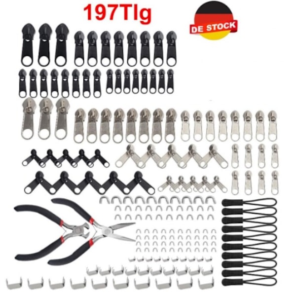 197x Dragkedja Reparationssats Dragkedja Slider Metall Reparation & Tång