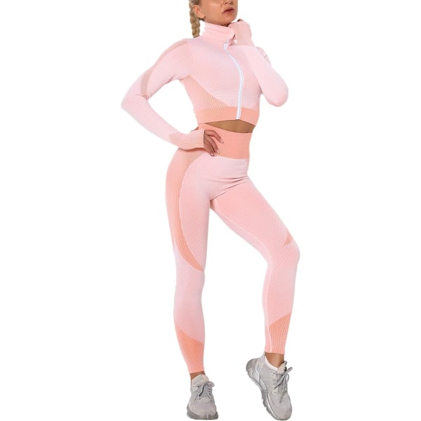 Treningsdrakt for kvinner, 2-delt sett med høyt liv leggings og løs topp