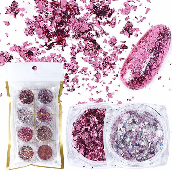 Nagelkonst Glitter Paljetter, 8 Lådor/Set Ros Guld Rosa Nagel Flakes Färgglada Blandade Nagel Glitter för Nageldesign Glitter Nagelkonst