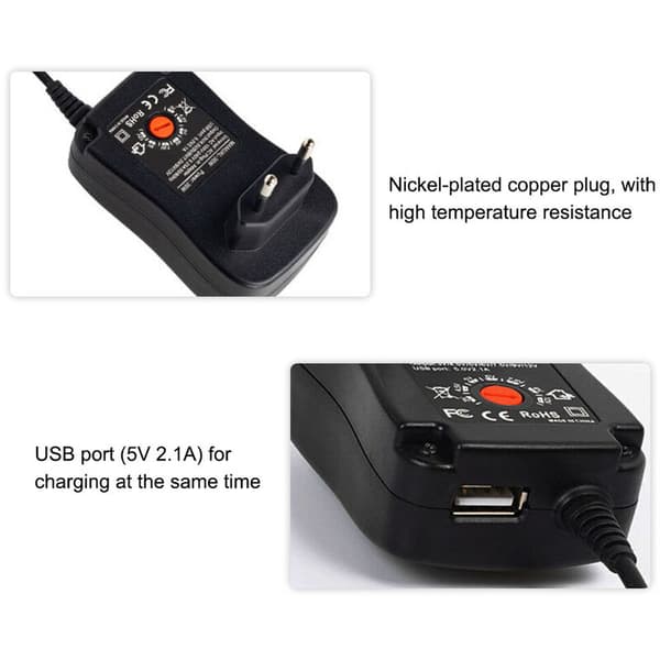 30W Universell AC til DC Strømadapter med USB-port