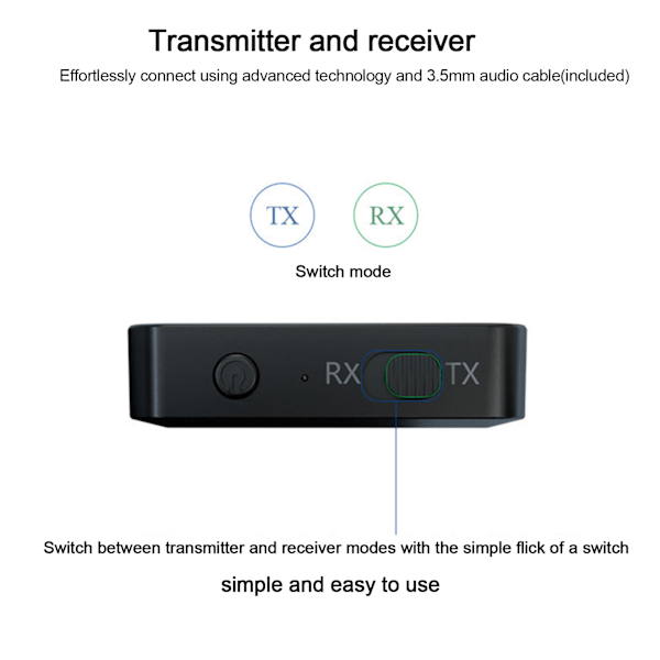 Bluetooth-mottaker og -sender 2 i 1 USB TV PC 3,5 mm for bilstereo lydadapter