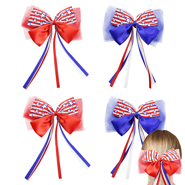 4 st 4 juli USA flag glitter cheer hårspännen